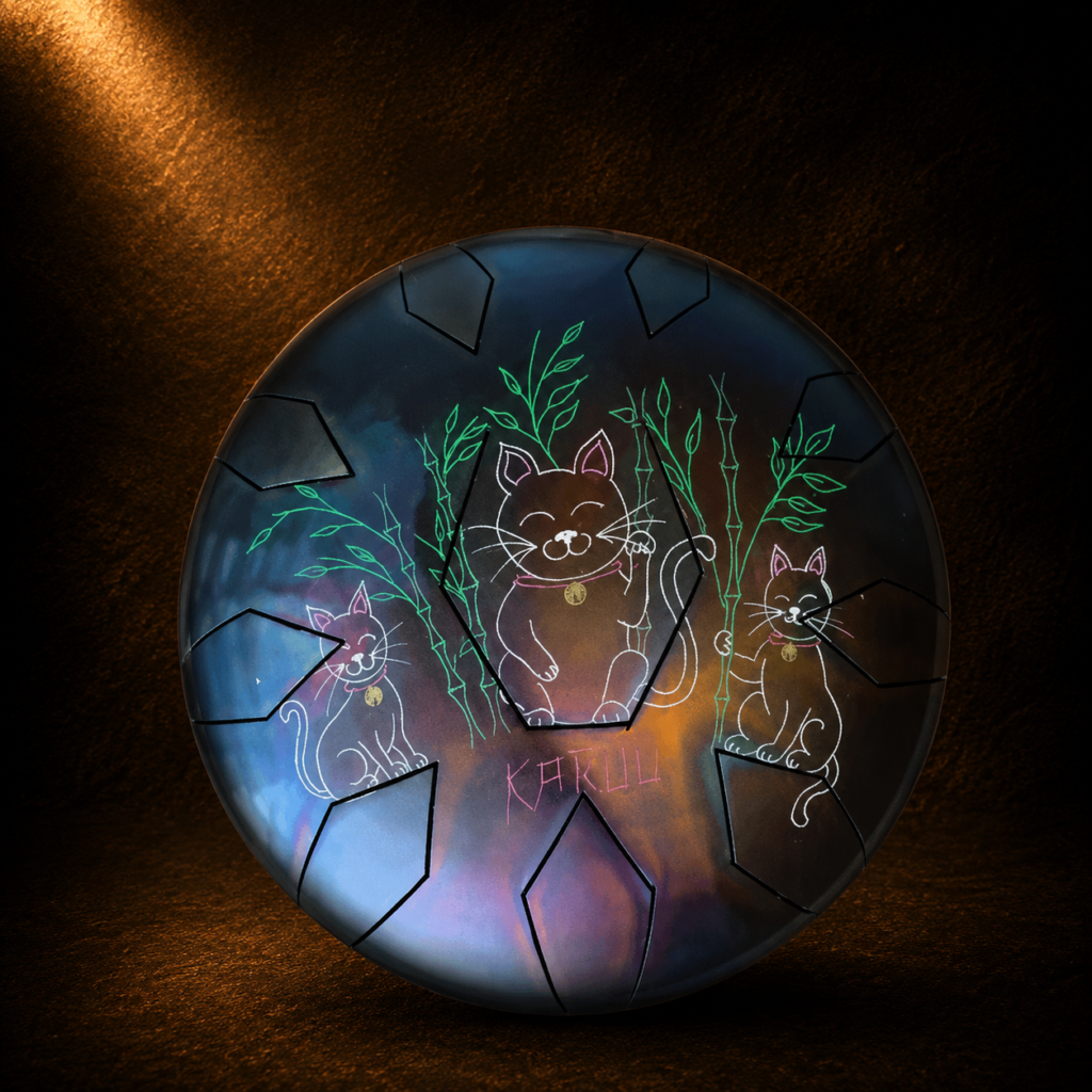 Tank Drum artesanal decorado personalizado de acero afinado a mano por ParPer Drum Harmonic Sounds España